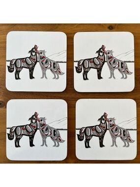COASTERS Set of 4 Wolves United Richard Shorty Northern Tuchone Indigenous Art